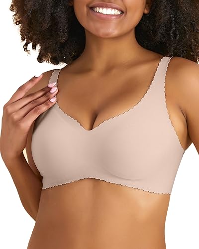Niidor Seamless Bra for Women Wireless Bra Comfortable Everyday Bra Bralettes with Thin Soft Breathable Fabric Bra for Women Beige