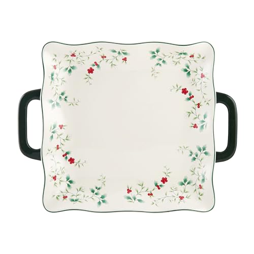 Pfaltzgraff Winterberry Square Platter with Handles, Multicolored, 15.25 Inch