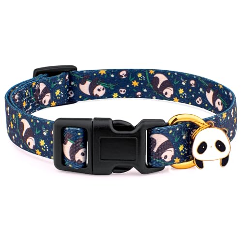 Cotton Handmade Dog Collar for Small Medium Large Dogs,Cute Panda Pattern with Panda PendantCute Dog Collars,Ideal for Girl Dogs Boy Dogs (Large)