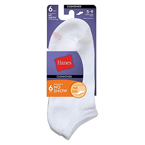 Hanes womens Plush Comfort Toe Seam No Show Socks, 6-pair Pack fashion liner socks, White, Shoe Size 8-12 US