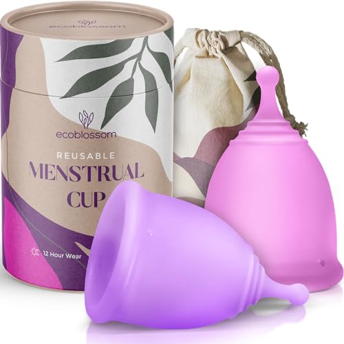 EcoBlossom Reusable Menstrual Cup Set - The Most Reliable Medical Grade Silicone Period Cups - Comfortably use for 12 Hours (2 Small Cups)