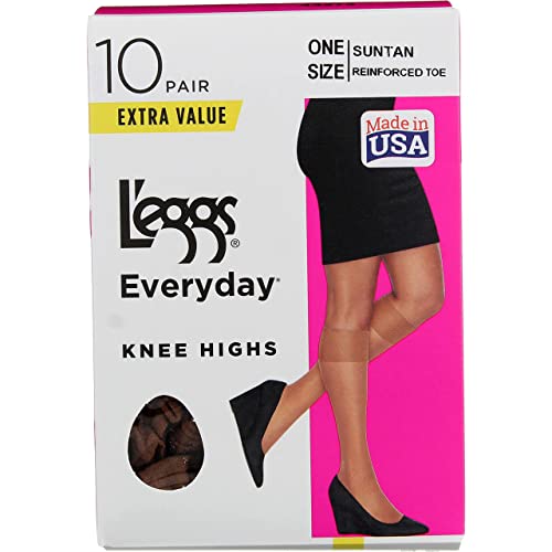 L'eggs womens 10 Pair Everyday Reinforced Toe Knee Highs Pantyhose, Tan, One Size US