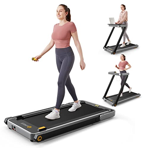 UREVO Treadmill with Desk, 3 in 1 Foldable Treadmill with Removable Desk, Install Free Under Desk Treadmill, 3HP Powerful Walking Treadmill for Office with Remote and 2s Folding (Silver)