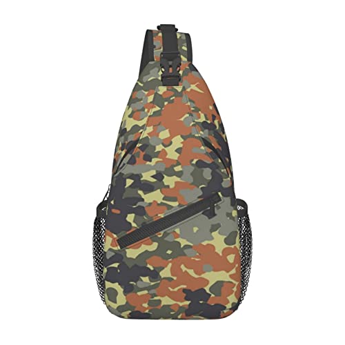 German Flecktarn Camouflage Sling Backpack Chest Bag Fashion Crossbody Shoulder Bags Casual Daypack For Men Women
