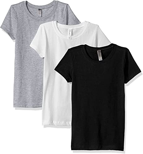 Clementine Apparel Big Girls' Short Sleeve Crew Neck Casual T-Shirt, Black/White/Grey, Large, 3 Pack