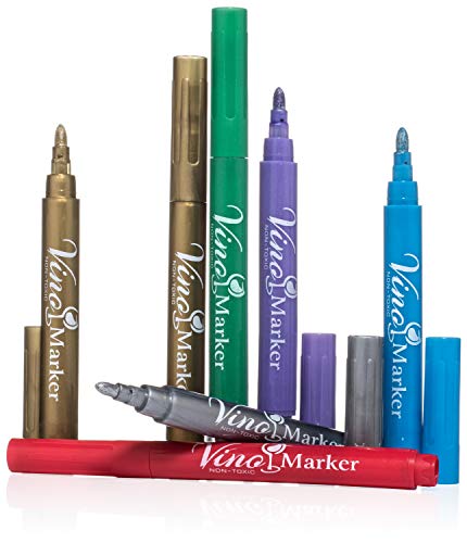 Vino Marker Wine Glass Pens Washable Drink Markers - Perfect For Holiday Parties, Home Bar Accessories, Bachelorette Party Favors, Wine Tasting Decorations or Any Event (7 Pack)