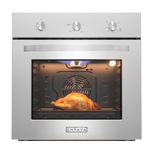 Empava 24' Single Gas Wall Oven with Bake Broil Rotisserie Functions with Mechanical Controls and Built-in Timer and Convection Fan in Stainless Steel