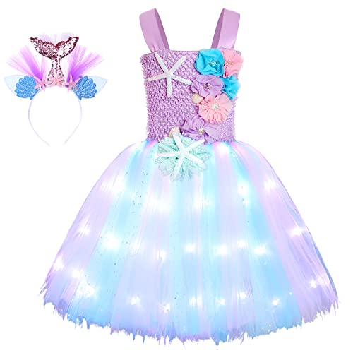Koatobbor Girls Mermaid Costume Mermaid Tutu Dress Color Led Light Up for Halloween Birthday Party 3-8Years