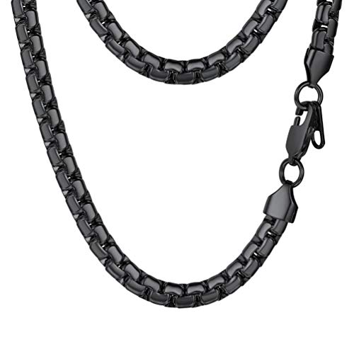 PROSTEEL Black Chain for Men Women Boyfriend Gifts Hip Hop Jewelry Gift Flat Box Chain 22inch Stainless Steel Necklace