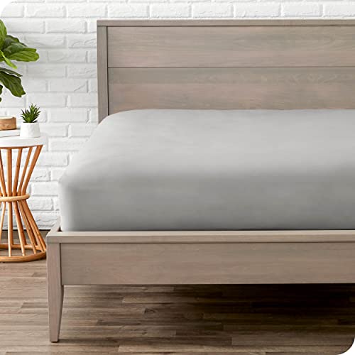 Bare Home Fitted Bottom Sheet Queen - Premium 1800 Microfiber - Ultra-Soft Wrinkle Free - Deep Pocket - Queen Fitted Sheet (Queen, Light Grey)