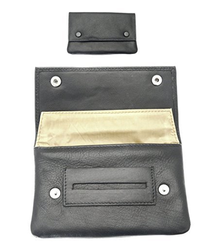 Premium Soft Black Leather Cigarette Rolling Tobacco Pouch Case Organiser