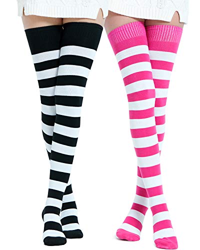 Kayhoma Extra Long Cotton Stripe Thigh High Socks Over the Knee High Socks, 2 Pairs…