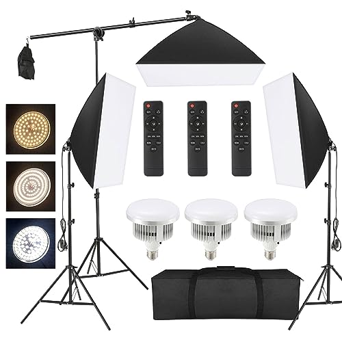 Tiandirenhe Studio Photography Lighting Kit, Softbox Lighting Kit with 3x20x28in Soft Box,3x85W 2800K-5700K E27 Bulb,Remote,Light Stand,Continuous Lighting System for Camera Shooting,Video Recording