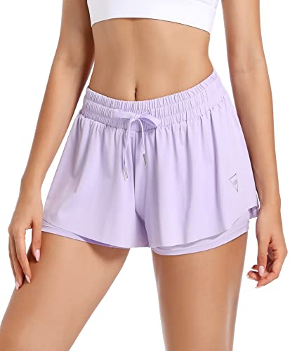 Womens Flowy Running Shorts 2 in 1 Athletic Gym Yoga Workout Sweat Spandex Butterfly Biker Lounge Clothes Summer S Light Purple