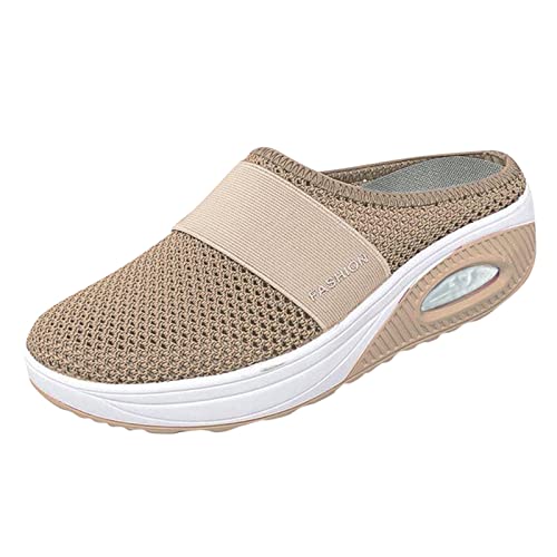Shengsospp Cushion Shoes Orthopedic Walking Shoes for Women Comfort Knit Outdoor Sneakers with Arch Support Casual Lightweight Khaki, 7