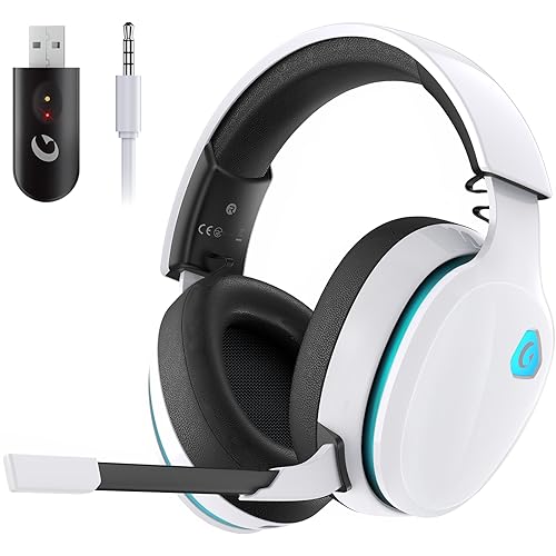 Gtheos 2.4GHz Wireless Gaming Headset for PC, PS4, PS5, Mac, Nintendo Switch, Bluetooth 5.2 Gaming Headphones with Noise Canceling Microphone, Stereo Sound, ONLY 3.5mm Wired Mode for Xbox Series-White