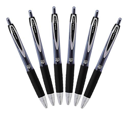 Uni-Ball Signo 207 Retractable Gel Ink Roller Ball Pen, 0.5mm, Micro Needle Point, Pack of 6 (Black)