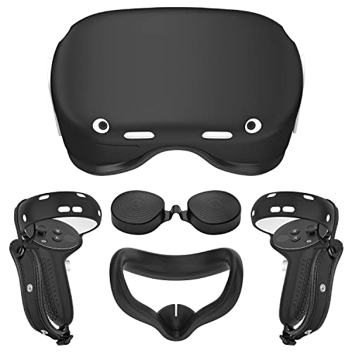 Controller Grips Cover for Oculus Quest 2, Anti-Leakage Silicone Face Cover for Oculus Quest 2, with Lens Protective Cover and VR Shell, Accessories Set 4-in-1 for Oculus Quest 2 (for Quest 2, Black)