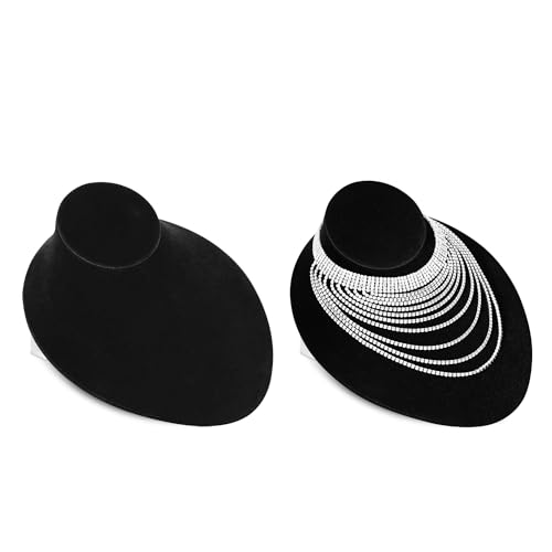 MOOCA Black Velvet Lay Down Necklace Bust Display Jewelry Display Necklace Chain Jewelry Bust Display Holder Stand, 2 Pcs, Black Velvet