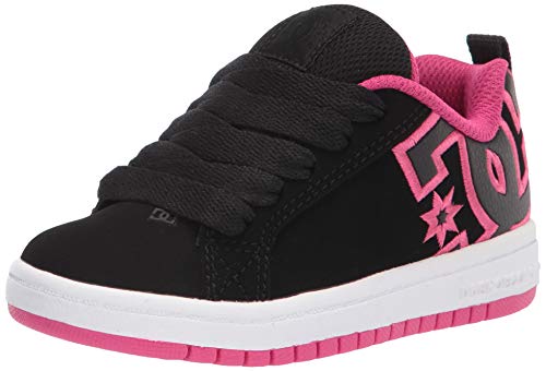 DC girls Court Graffik Skate Shoe, Black/Pink Stencil, 12 Little Kid US