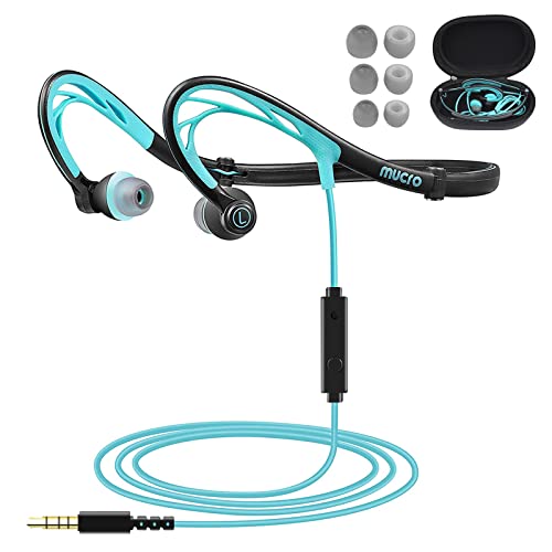 MUCRO Sports Headphones Wired Over Ear Behind The Neck Headphones Running Earphones Wrap Around in-Ear Stereo Earbuds with Microphone for Jogging Gym Workout