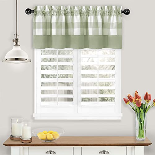 GoodGram Modern Country Farmhouse Bordered Plaid Buffalo Checkered Rod Pocket Window Valance - Assorted Colors (Green)