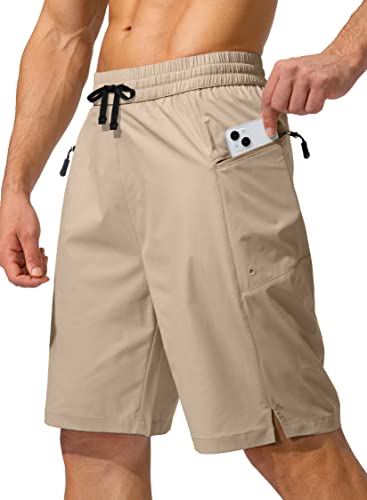 Men's Swim Trunks Quick Dry Board Shorts with Zipper Pockets Beach Shorts Bathing Suits for Men - No Mesh Liner(Khaki,M)