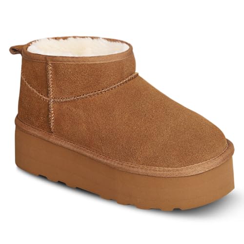 WICDIC Platform Mini Boot For Women Short Ankle Boot Fur Fleece Lined Sneakers Snow Platform Anti-Slip Boot For Outdoor