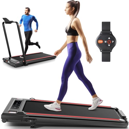 ANCHEER 4 in 1 Under Desk Treadmill with Incline-Max Treadmill 300 lb Capacity,Walking Pad/Compact Electric Treadmill for Home/Gym/Office with LED Touch Screen/Remote Watch | 2s Folding Treadmill