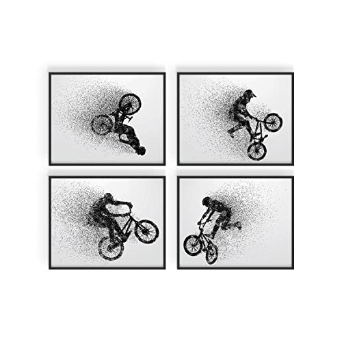 Summit Designs BMX Bike Wall Art Prints - Set of 4 (8x10) Unframed Poster Photos - Extreme Sports Decor