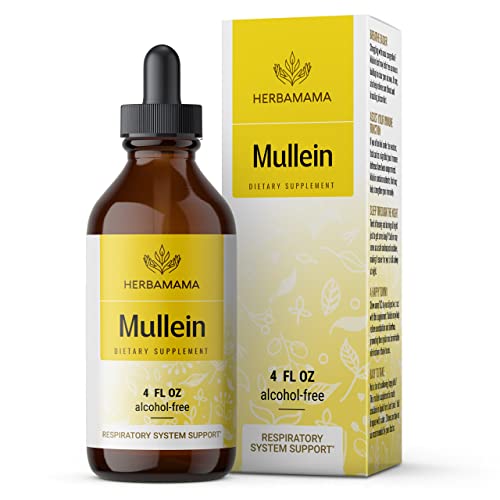 HERBAMAMA Mullein Leaf Tincture - Lung Cleanse - Vegan Mullein Drops - Lung Detox - Respiratory Health and Immune Support Drops - Supplement Liquid Extract 4 fl.oz.