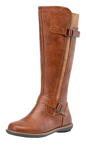 Jeossy Women's 9656 Knee-High Boots Brown Fashion Riding Boots with Buckle Size 9(DJY9656 brown 09)