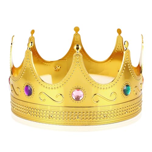Tytroy Regal King Queen Prince Princess Gold Jeweled Plastic Crown for CostumeParty Birthday Halloween Theater Celebration Anniversary Parade Festival Carnival Mardi Gras or Home Business Decoration