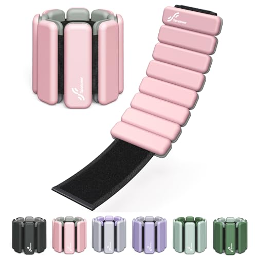 Sportneer Wrist Weights - Set of 2 (2lb Each) | Adjustable Wearable Silicone Bracelet Wrist Bangles for Women | Yoga, Dance, Barre, Pilates, Swimming, Cardio, Aerobics, Gym, Walking, Workout, Pool Exercises (Pink Peony)