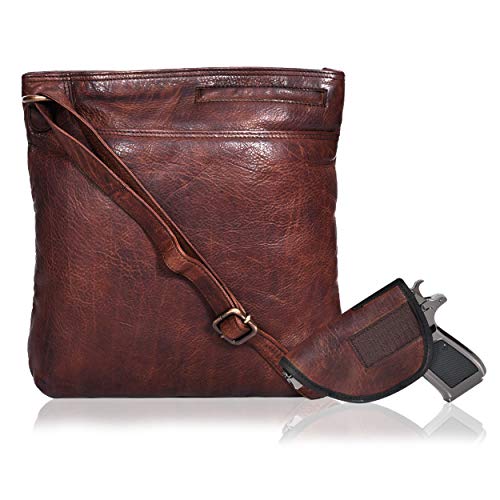 Ozora Multi Pockets Handmade Leather Crossbody Handbags & Sling Bag for Men & Women with Detachable Holster (Brown Wash)