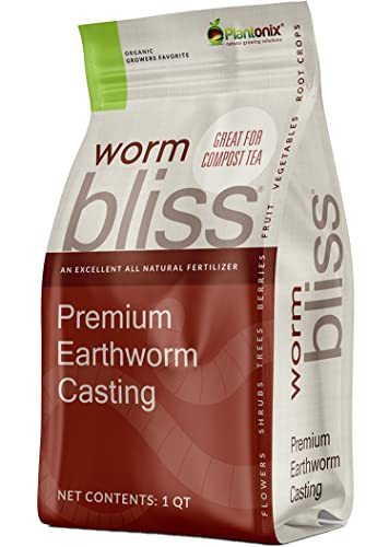 Worm Bliss - Pure Organic Earthworm Castings - All Natural Plant Fertilizer and Soil Enhancer - Potting Mix for Plants, Vegetables, Flowers, and Indoor and Outdoor Gardens (1 Quart)