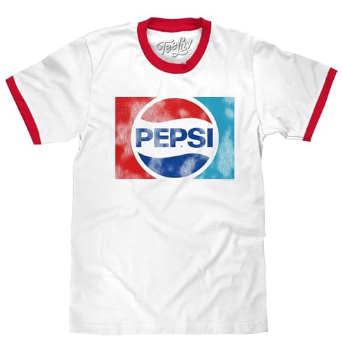 Tee Luv Men's Retro Pepsi Logo Ringer Tee Shirt, White/Red, XL