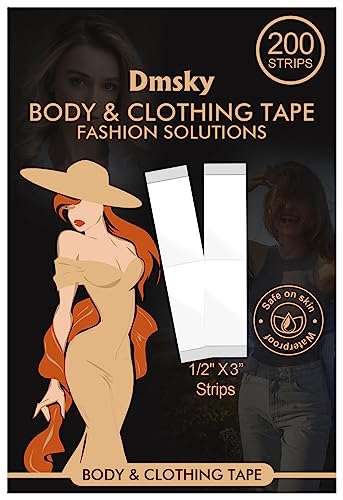 200-Strips Double-Sided Tape for Fashion, Tape for Clothing, Clothes and Skins Lasting Strength Tape Adhesive, Tape for Dresses, Gentle on Skin and Fabrics Invisible Clear Tape for All Skin Tones