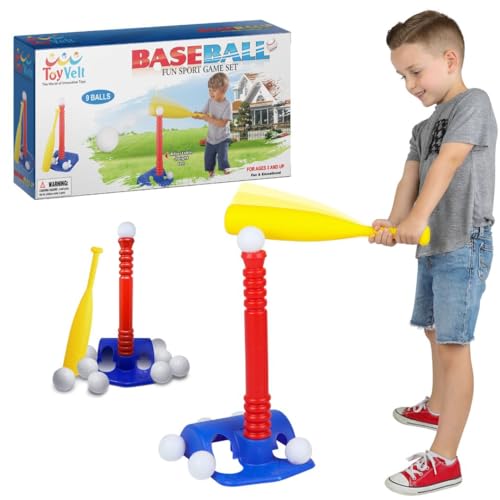 ToyVelt TBall Set for Kids 3-5, TBall Set Comes with 9 Balls, Best Toys Toys & Games, Ideal Tee Ball Set Birthday Gift for Boys and Girls, Great for Toddlers (Multicolor)