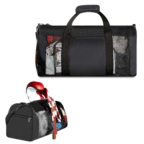 Boxing Gym Bag, WITSTEP Mesh Boxing Duffle Bag with Detachable Shoulder Strap Breathable Gym Duffle Bag for Sweaty Clothes and Equipment, Sturdy Wrestling Karate MMA Workout Bag for Men Women
