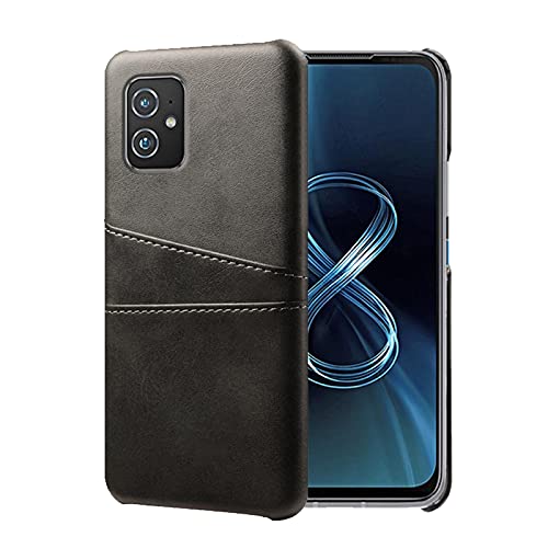 QCMM for Asus Zenfone 8 case with 2 ID Card Holder Premium PU Leather Cover Shockproof Protective Slim Shell - Black
