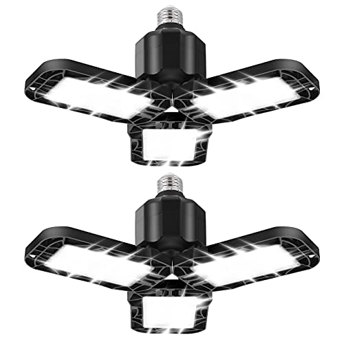 LED Garage Lights 2 Pack/45 Watts/6500k/3 Panels, Porcelain Lampholder, 3 Adjustable Panels, 7000LM High Lumen Output Super Bright LED Bulbs, E27 Compatible
