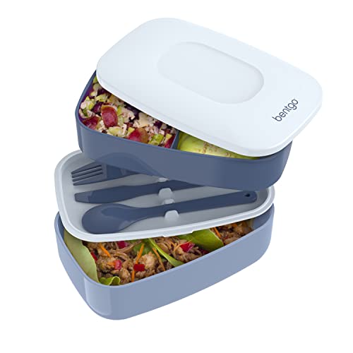 Bentgo Classic - All-in-One Stackable Bento Lunch Box Container Modern Bento-Style Design Includes 2 Containers, Built-in Plastic Utensil Set, and Nylon Sealing Strap (Slate)