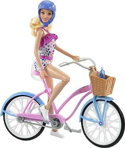 Barbie Doll and Bike Playset with Doll (11.5 in, Blonde), Bicycle with Rolling Wheels & Water Bottle Accessory, For 3 to 7 Year Olds