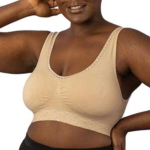 Coobie Seamless Comfort Bra with Lace Trim,Light Nude,Medium