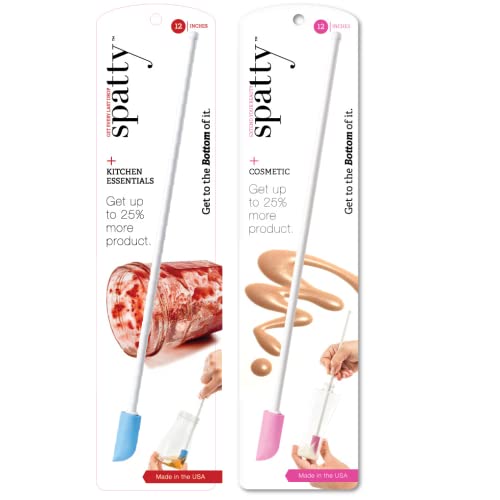 Spatty Daddy Spatula 2 Pack (12 Inch Blue/Pink) Shark Tank Mom Made Scrapes Last Drop From Makeup, Food Jars, Lotion, Beauty Makeup Tool Product Gifts for Women, Grandma, Adult Stocking Stuffers