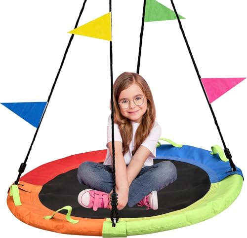 HeyZoo Tree Swing, Saucer Flying Swing 40 Inch for Kids, 900lbs Weight Capacity, with Adjustable Hanging Straps, Swing Sets for Backyard, for Indoor and Outdoor Playground, Multicolor