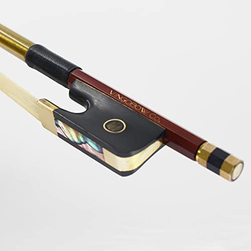 Pernambuco Stick Cello Bow 4/4 Size VINGOBOW 420C Full 4 4 Concert Level Brass Alloy Fitted Parisian Eyes Ebony Frog Well Balanced Sweet Sound Natural Horse Hair for Porfessional Player