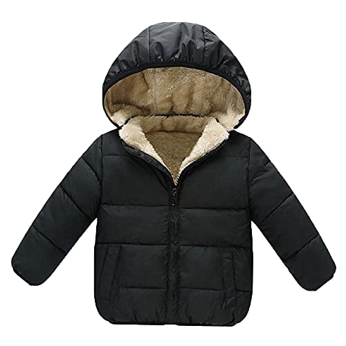 Baby Girls Boys' Winter Fleece Jackets with Hooded Toddler Cotton Dress Warm Lined Coat Outer Clothing (Black, 3-4T)