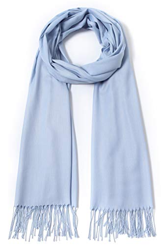 Cindy & Wendy Pashmina Shawls and Wraps Large Scarfs for Women Wedding Party Bridal Long Fashion Solid Shawl Wrap with Fringes (light blue)